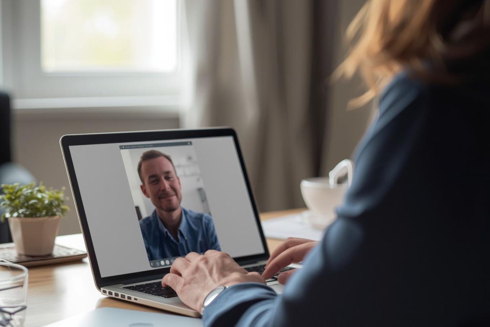 Person using a laptop for a private telemedicine intake visit